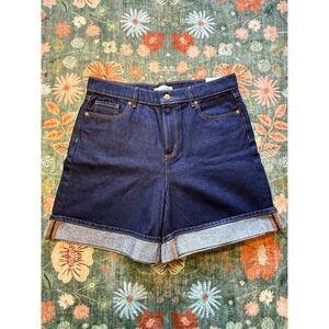 Loft The Cuff Short High Rise Denim Shorts Dark Indigo Petite 30/10P New